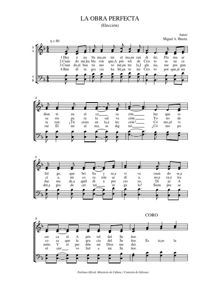 La Obra Perfecta: Letra y Partitura | PDF