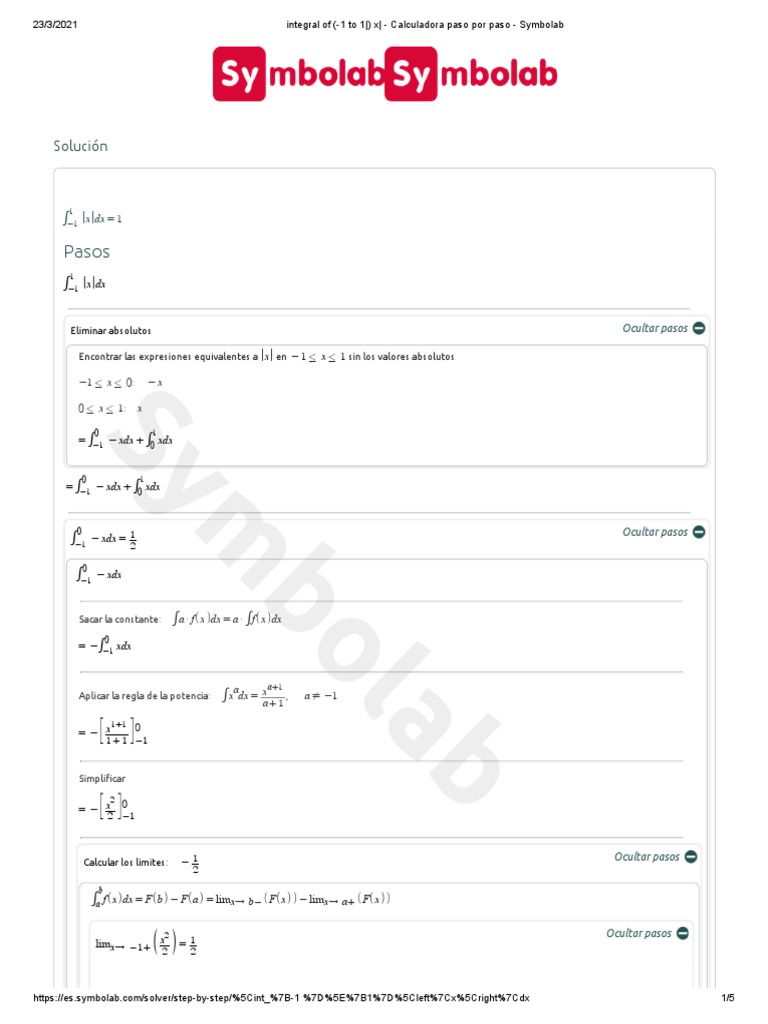 Integral of (-1 To 1 - ) X - Calculadora Paso Por Paso - Symbolab 7 | PDF |  Matemáticas | Cálculo