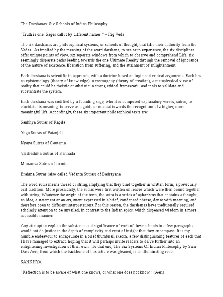 The Darshanas: Six Schools of Indian Philosophy | PDF | Brahman | Hindu ...