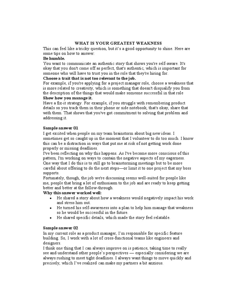 Addressing Your Greatest Weakness | PDF | Communication | Human Nature