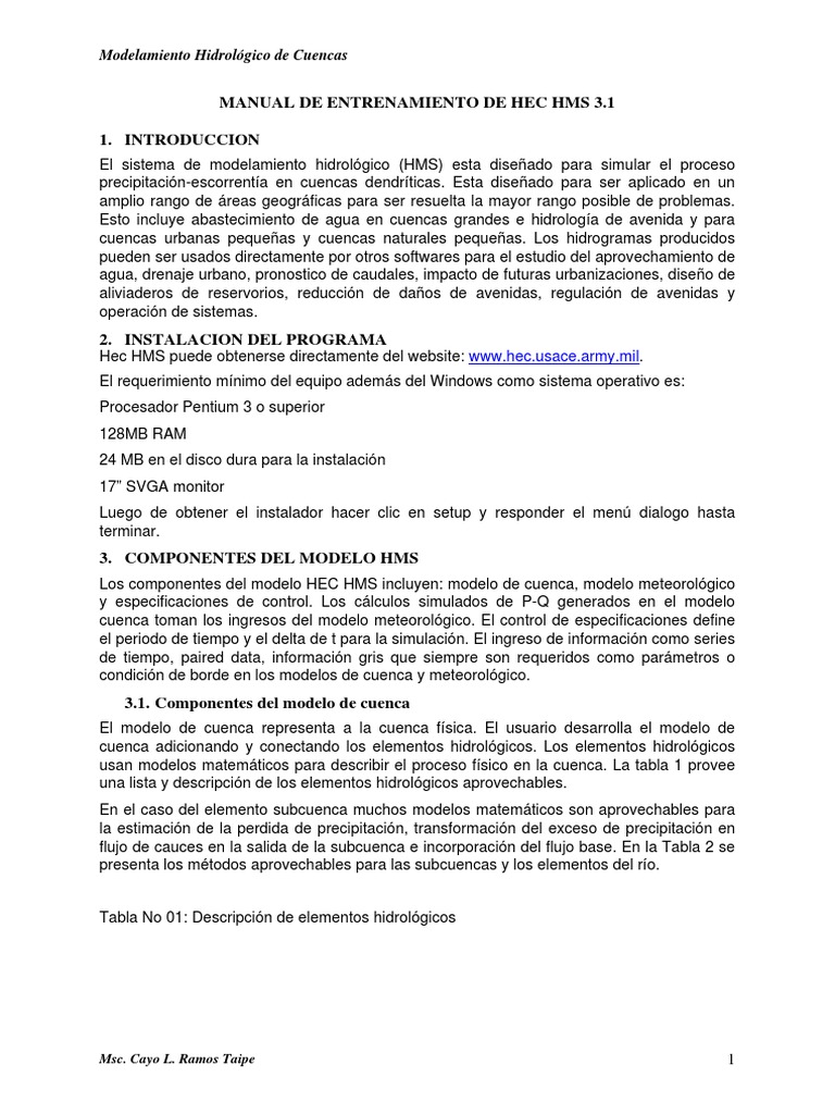 Manual de Entrenamiento de Hec Hms | PDF | Hidrología | Simulación