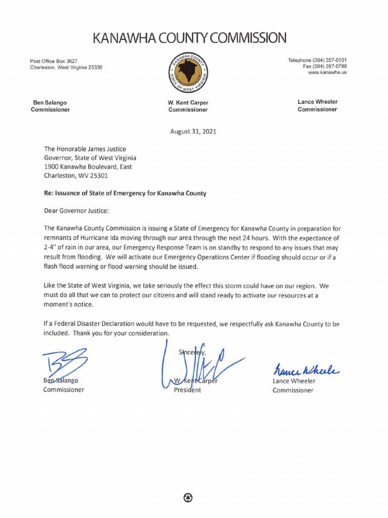 Letter To Governor Justice Re. State of Emergency | PDF
