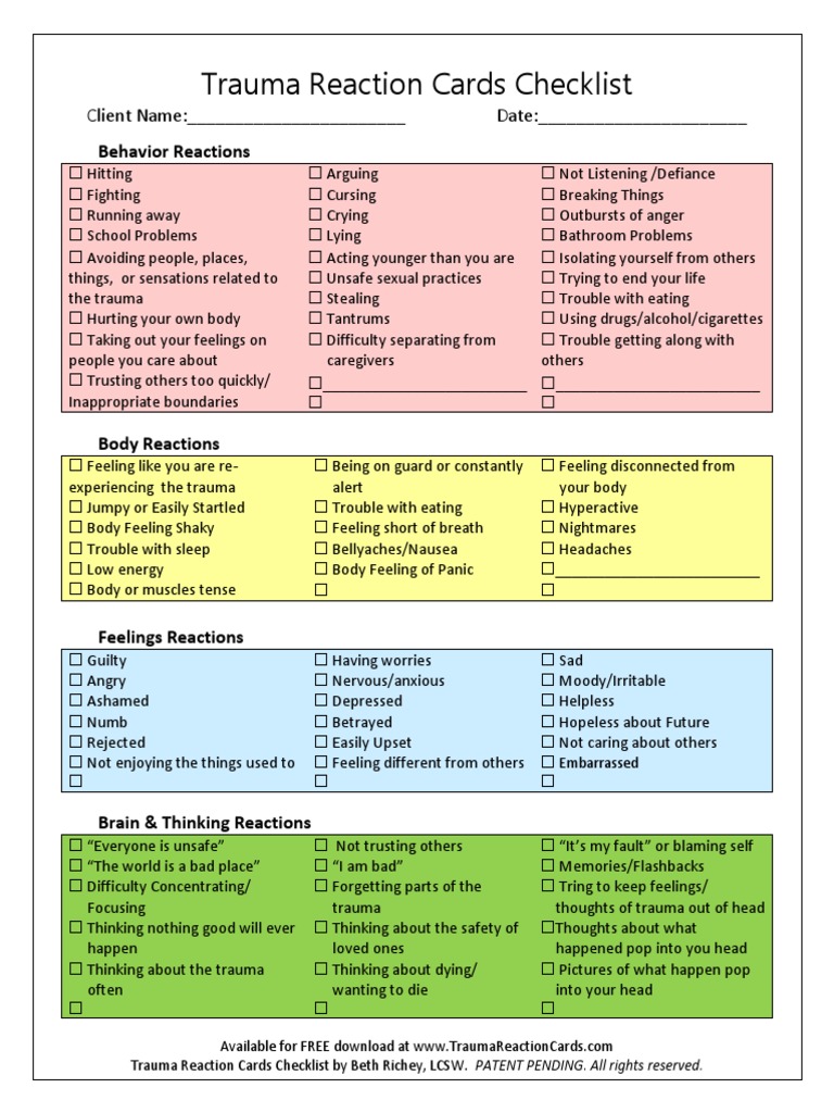 Trauma Reaction Cards Checklist | PDF | Psychological Trauma | Feeling