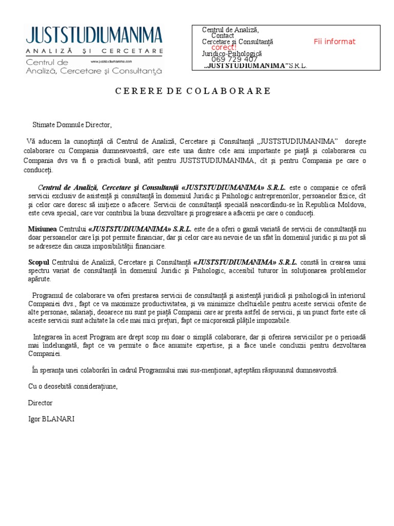 Cerere Colaborare Companii