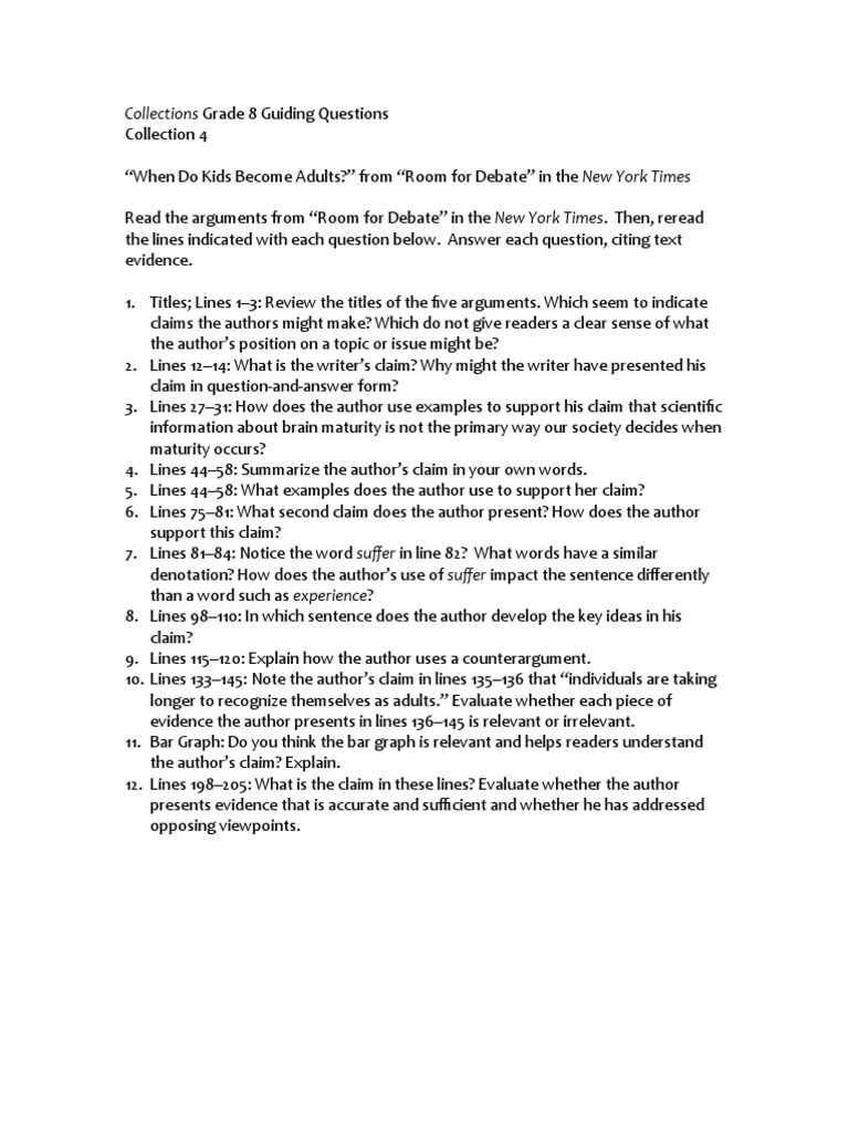 Grade 8 Collections Guiding Questions | PDF | Career & Growth