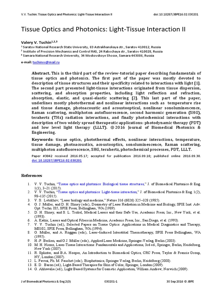 Tissue Optics and Photonics LightTissue Interaction II Valery V. Tuchin PDF Scattering