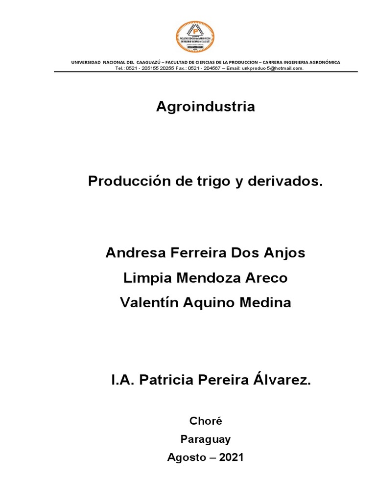 Derivados del Trigo y su Composición | PDF | Cereales | Trigo