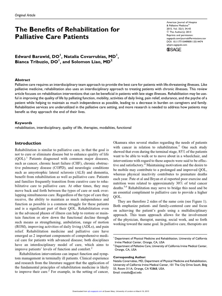 The Benefits of Rehabilitation For Palliative Care Patients | PDF ...