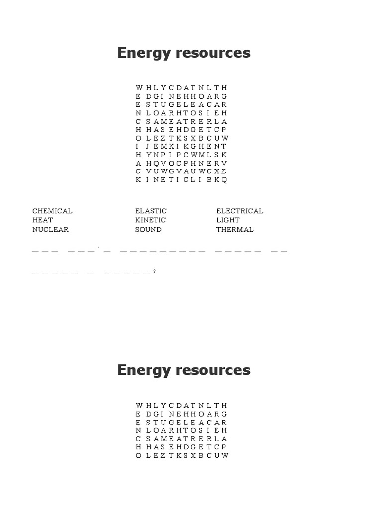 Energy Word Search PDF