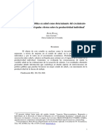 La Inversión Pública en Salud Como Determinante Del Crecimiento Económico en España: Efectos Sobre La Productividad Individual