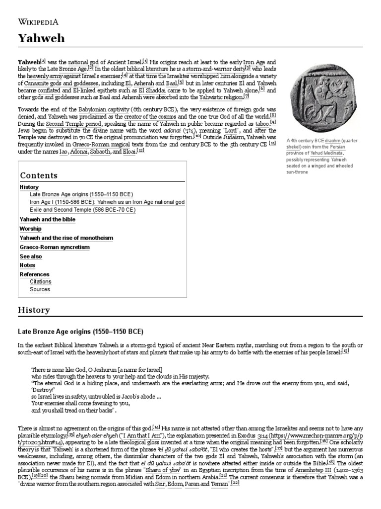 Yahweh Wikipedia Pdf Yahweh Ancient Mediterranean Religions