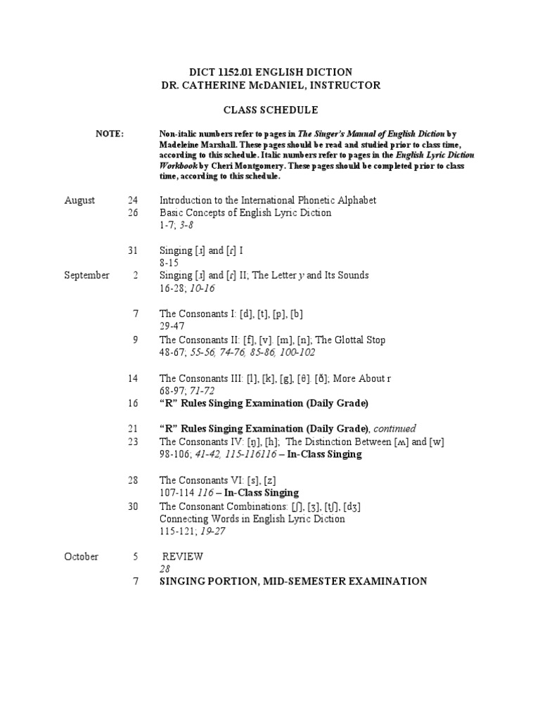 DICT 1152 - Clas Schedule Fall TR - CAM | PDF | Vowel | Consonant