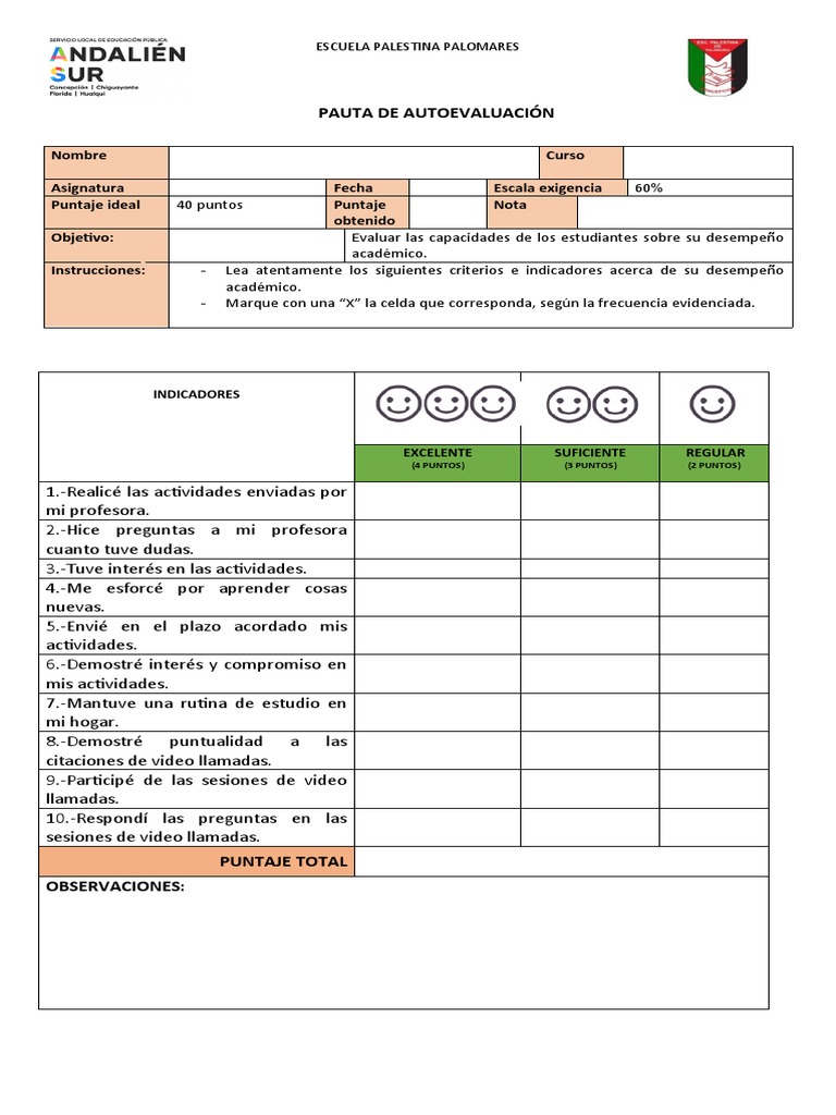 Autoevaluación del Desempeño Académico | PDF | Crecimiento personal y ...