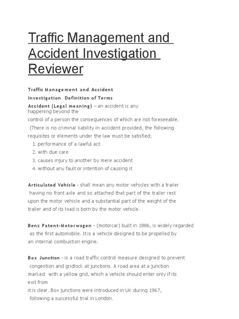 Traffic Management and Accident Investigation Reviewer | PDF | Fires ...