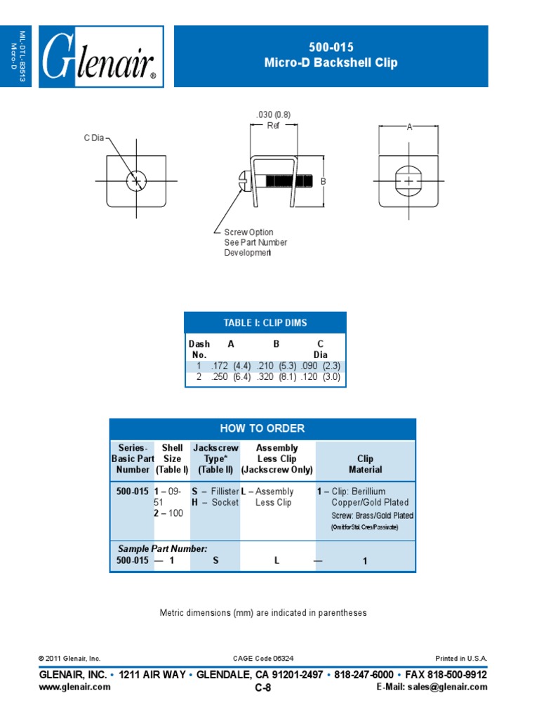 500-015 Micro-D Backshell Clip: .030 (0.8) Ref A | PDF | Manufactured ...