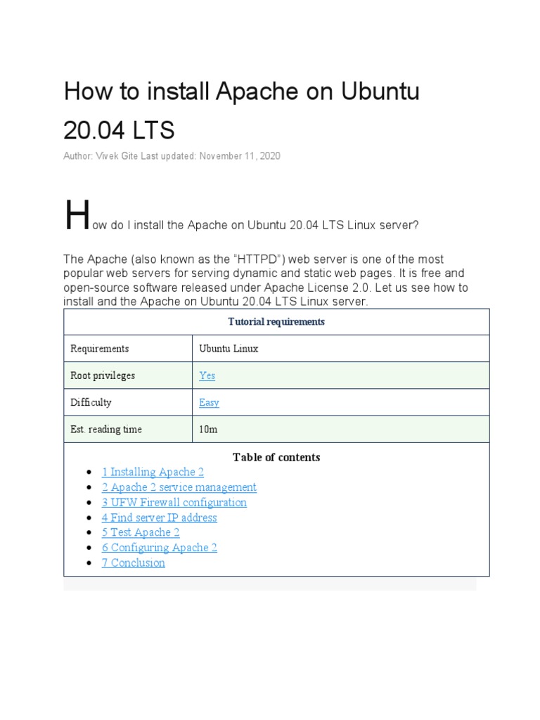 Install Apache On Ubuntu 20 | PDF | Apache Http Server | Hypertext ...