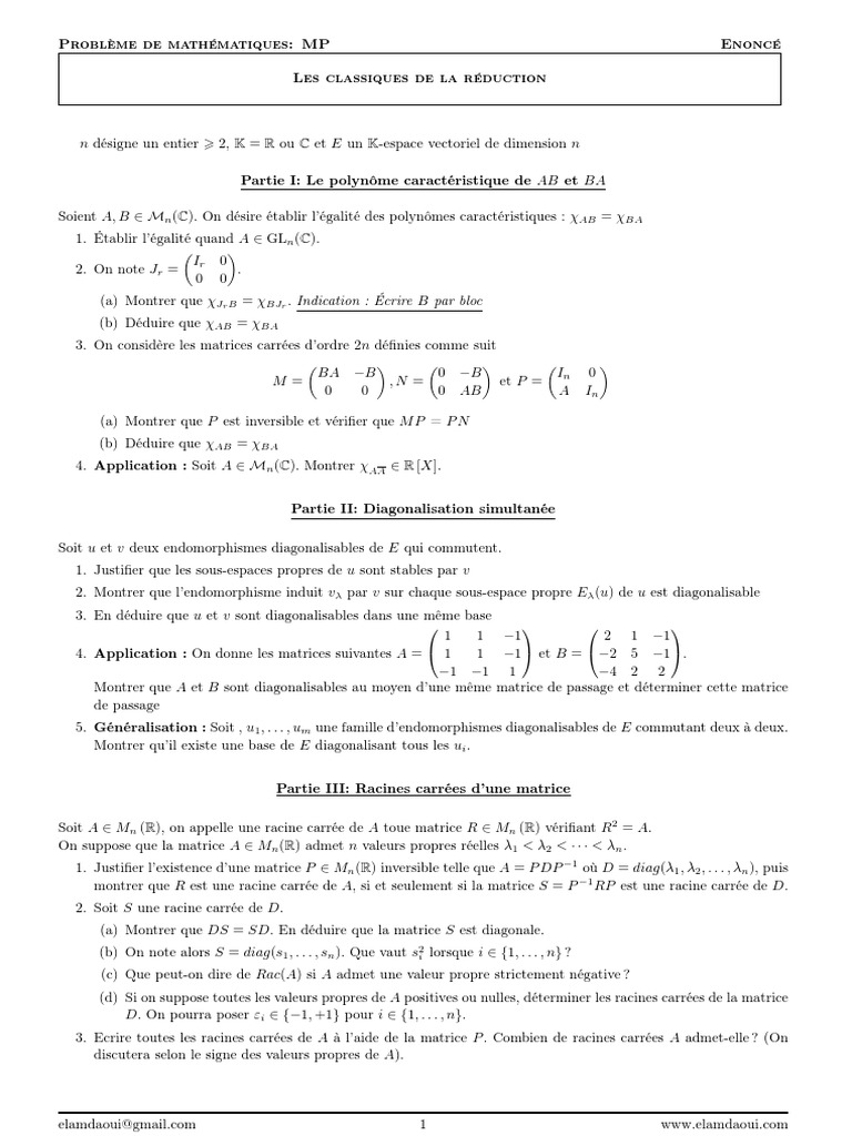 Réduction et Diagonalisation des Matrices | PDF | Valeur propre ...