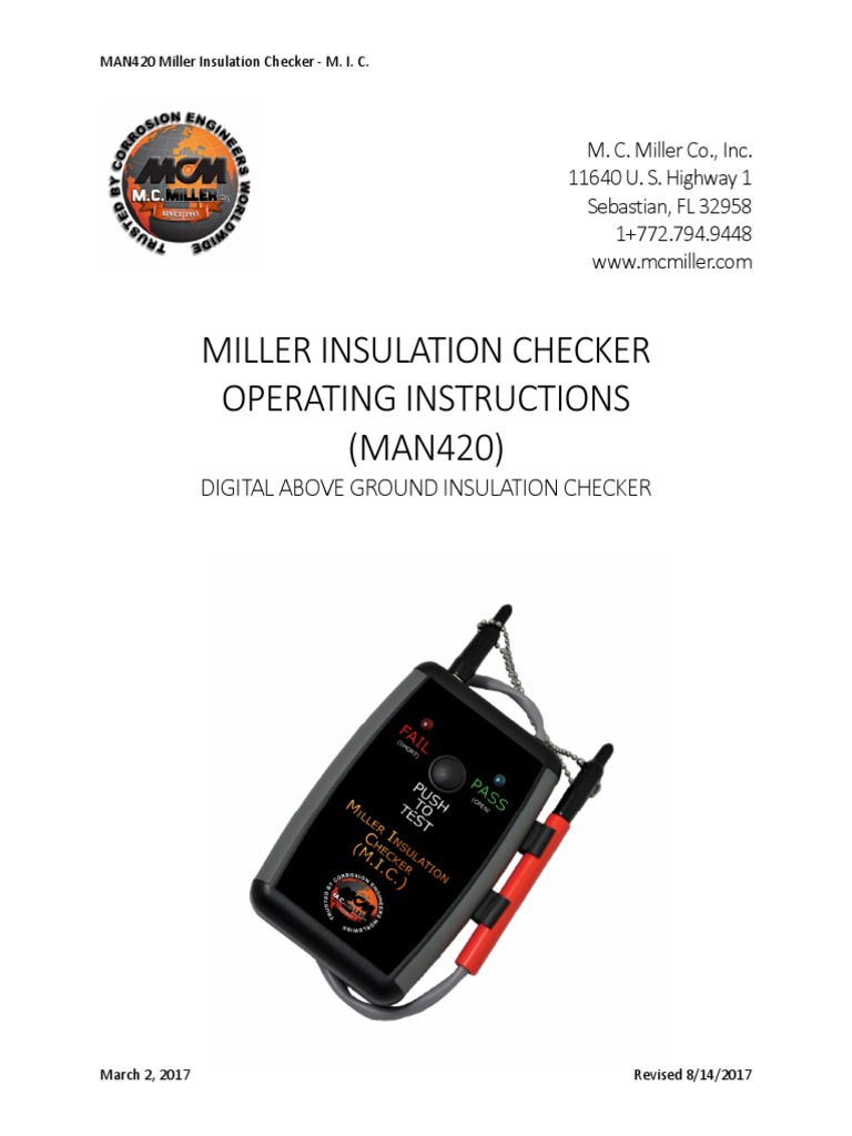 Miller Insulation Checker Operating Instructions (MAN420) | PDF ...