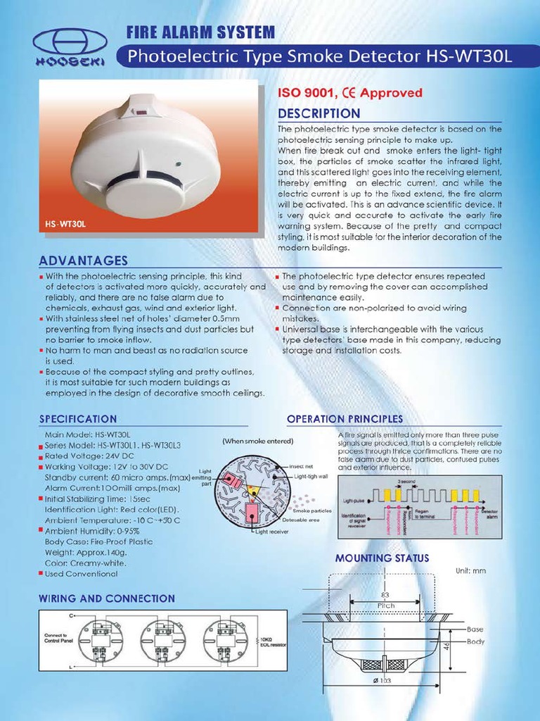 Hooseki Photoelectric Type Smoke Detector HS WT30L PDF