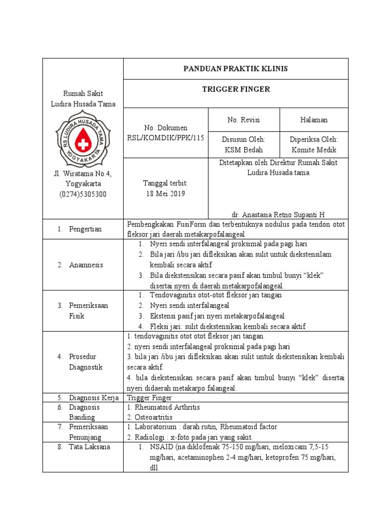Panduan Klinis Trigger Finger Yogyakarta | PDF