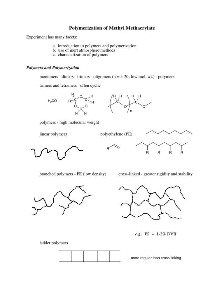 Polymerization of Methyl Methacrylate Polymerization Polymers