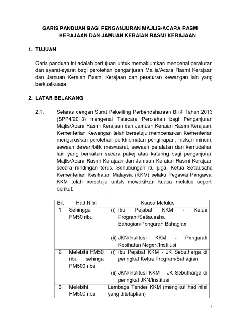 Garis Panduan Bagi Penganjuran Majlis Acara Rasmi Kerajaan Dan Jamuan ...
