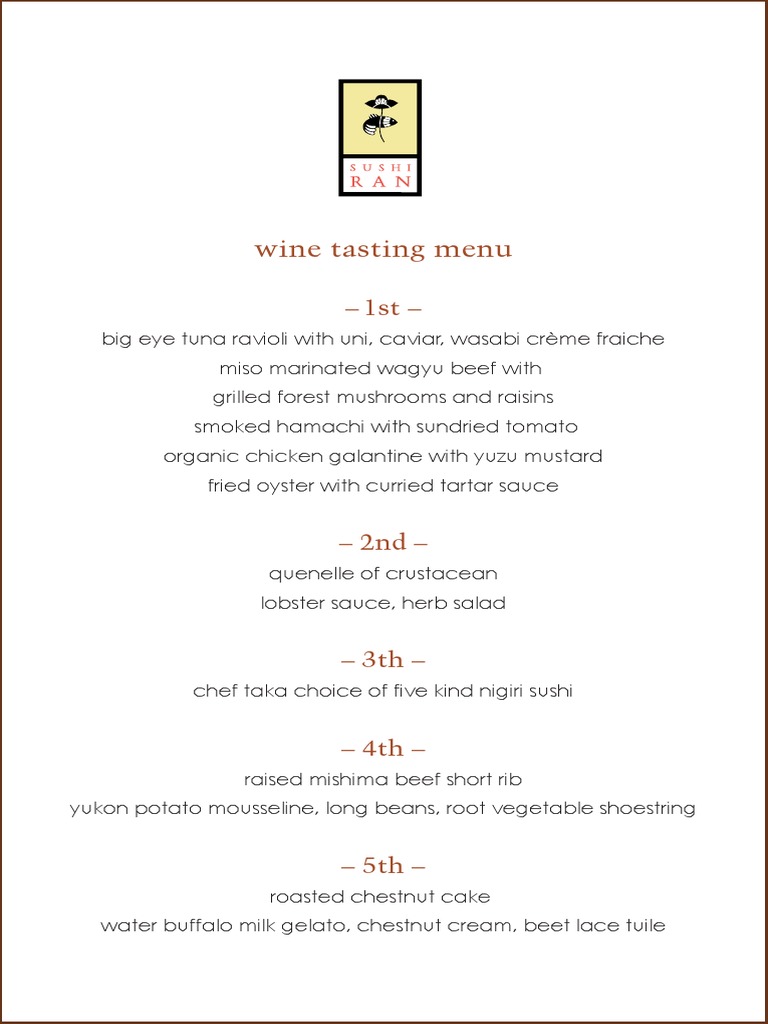 2018 Wine Tasting Menu | PDF