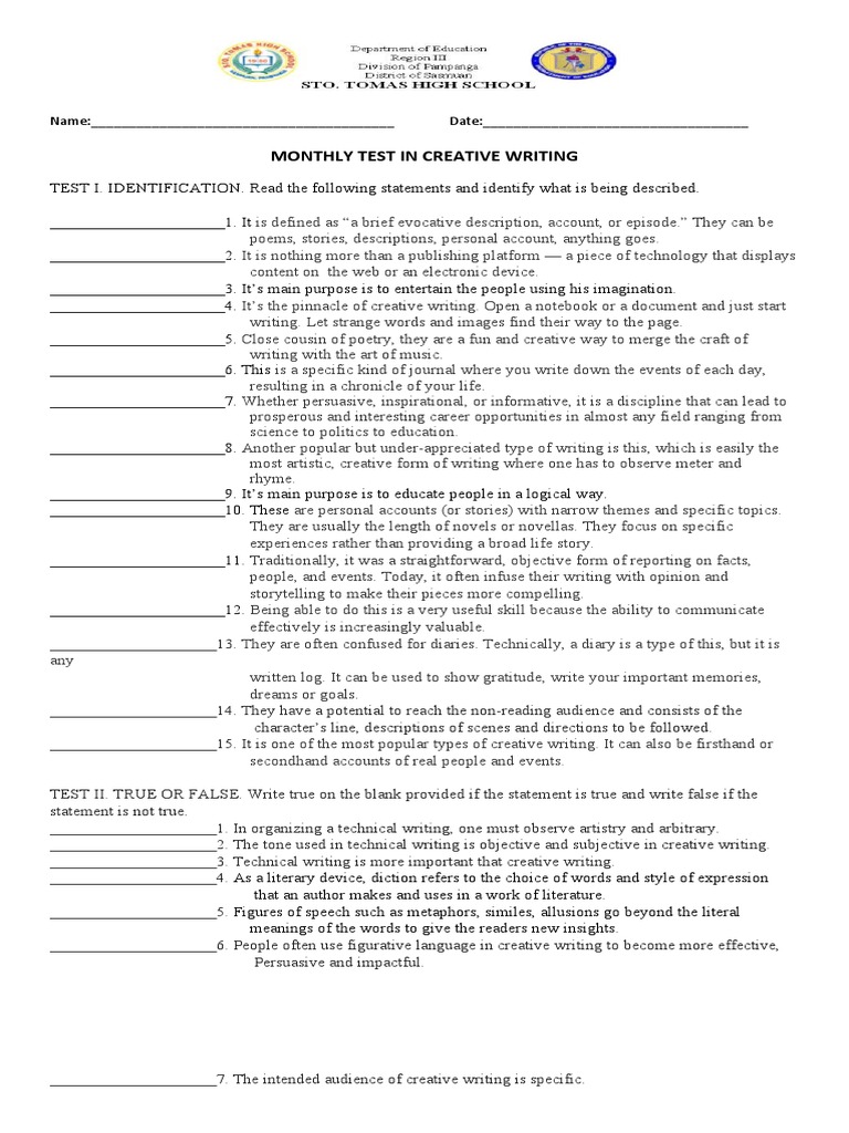 Creative Writing Monthly Test | PDF | Poetry | Human Communication