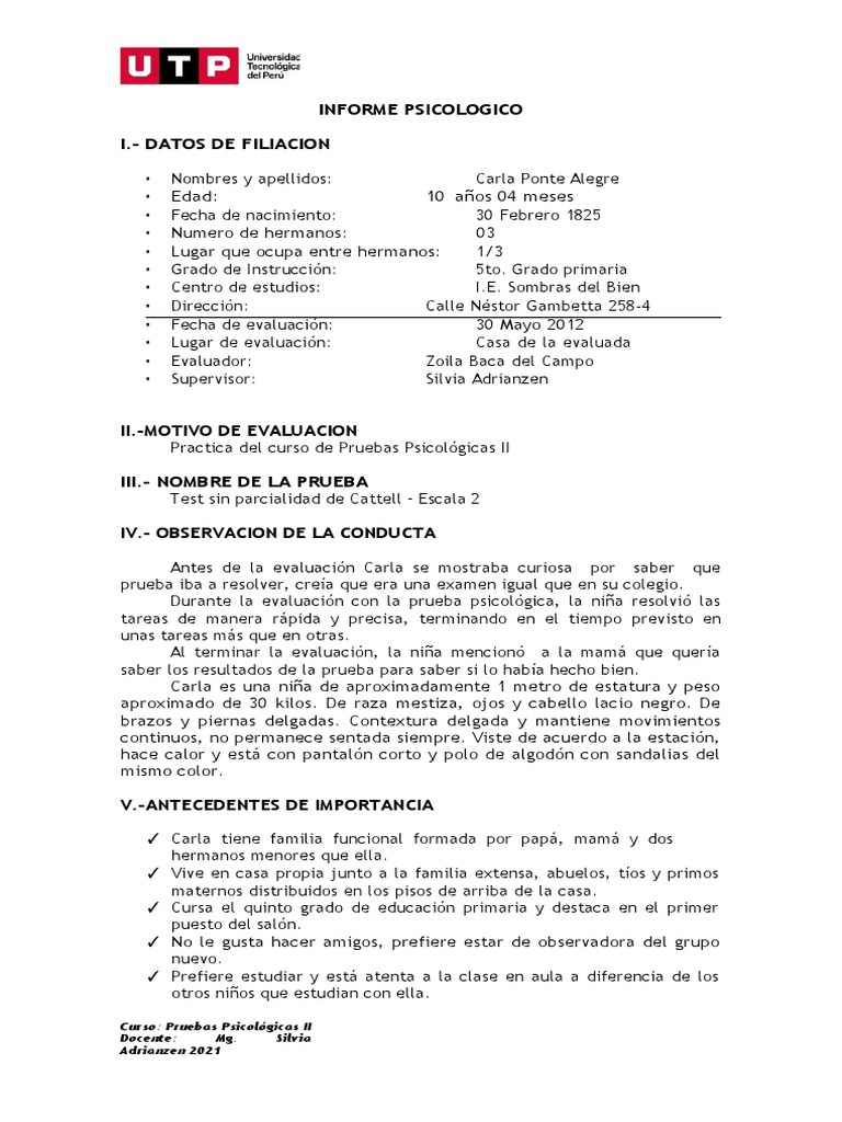Informe de Evaluación Cattell 2 | PDF | Cociente de inteligencia ...
