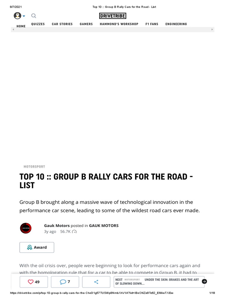 Top 10 - Group B Rally Cars For The Road - List | PDF | Vehicles ...