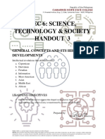 Gec 6: Science, Technology & Society Handout 3: General Concepts and Sts Historical Developments