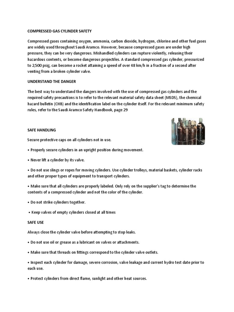 Compressed Gas Cylinder Safety PDF Chemical Process Engineering Chemistry