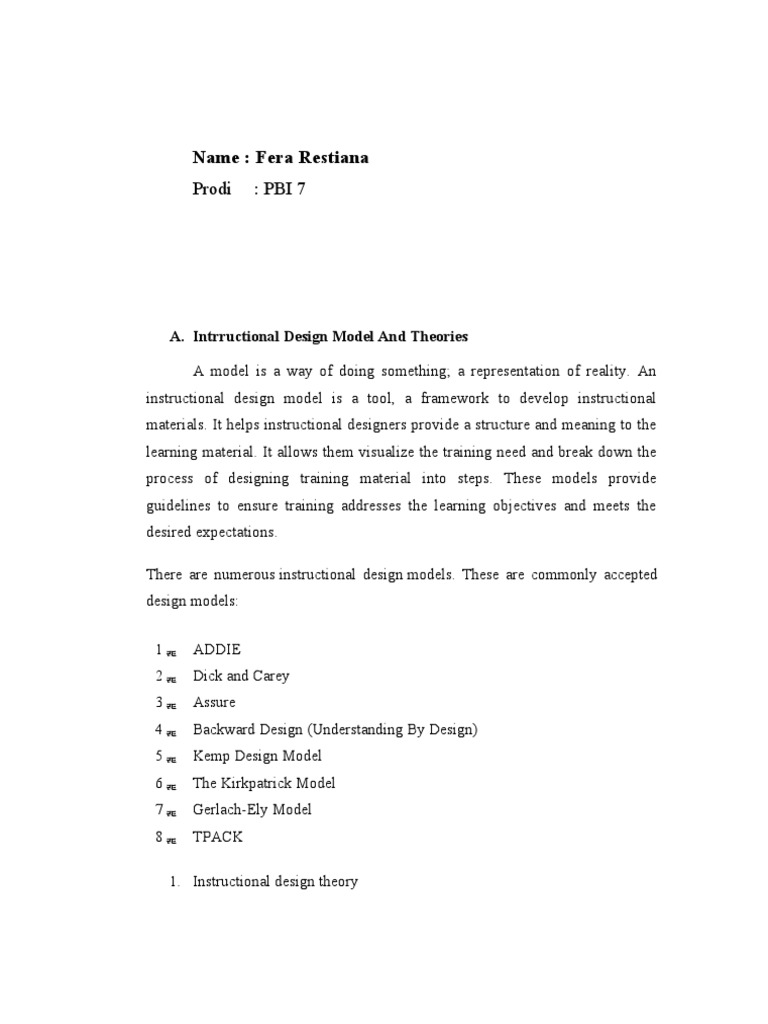 Instructional Design Models Overview | PDF | Instructional Design ...