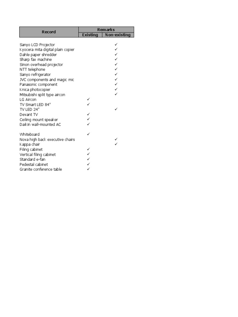 Record Remarks Existing Non-Existing | PDF