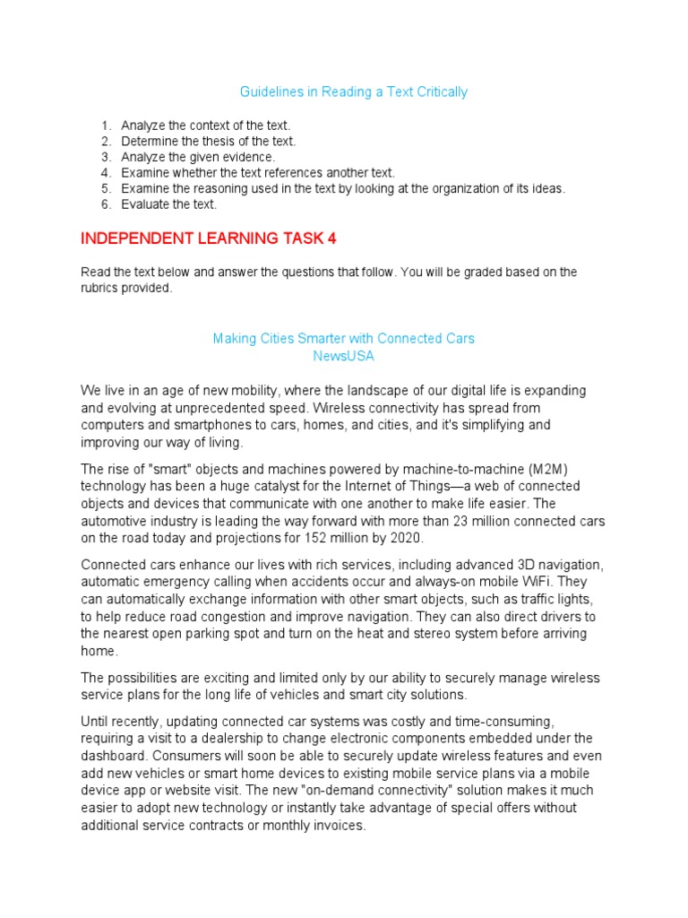 Independent Learning Task 4: Guidelines in Reading A Text Critically ...