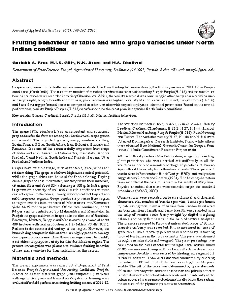 Fruiting Behavior of Grape Varieties in Punjab | PDF | Grape | Vitis