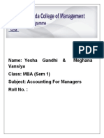 Name: Yesha Gandhi & Meghana Vansiya Class: MBA (Sem 1) Subject: Accounting For Managers Roll No.