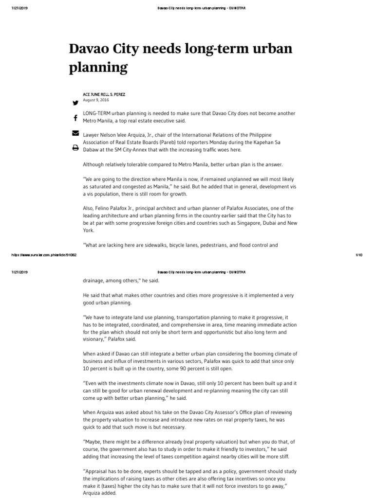Davao City Urban Planning Needs | PDF | Real Estate Appraisal | Taxes