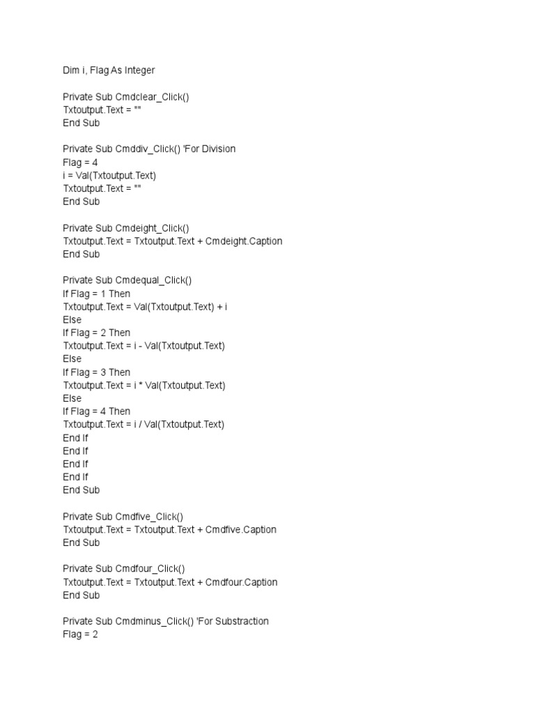 Visual Basic 6.0 Code For Calculator | PDF