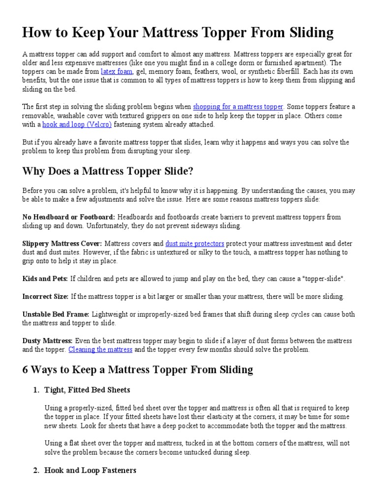 How To Keep Your Mattress Topper From Sliding | PDF | Mattress | Bed