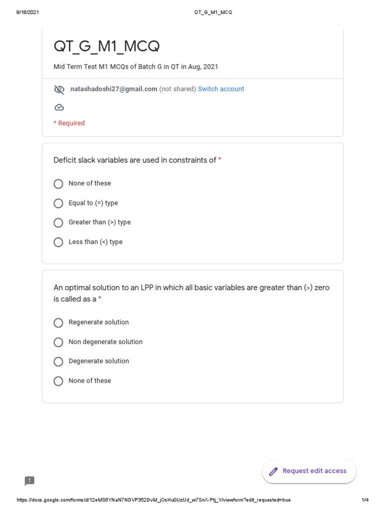Midterm MCQs for QT Batch G, Aug 2021 | PDF | Mathematical Optimization ...