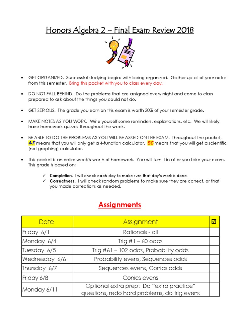 algebra 2 honors final review