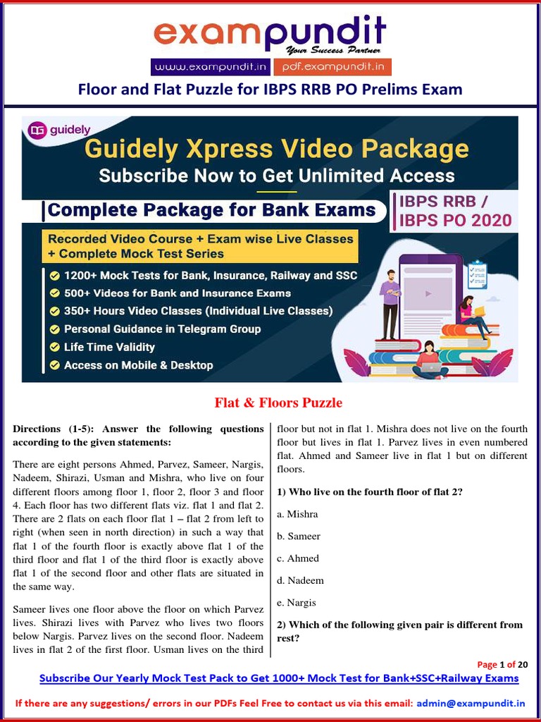 Floor and Flat Based Puzzle Questions For IBPS RRB PO Prelims Exam