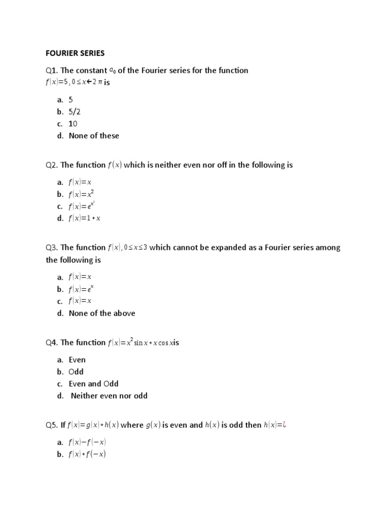 Fourier Series Questions and Answers | PDF | Trigonometric Functions | Sine