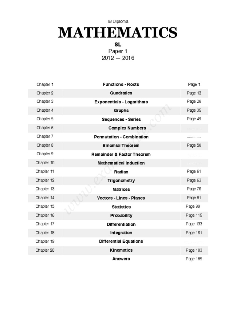 IB Diploma MATHEMATICS SL P1 Functions - Roots 2012-2016 | PDF ...