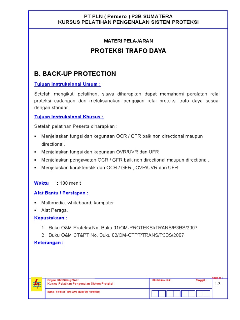 3.b. Proteksi Trafo (BACK-UP PROTECTION) | PDF