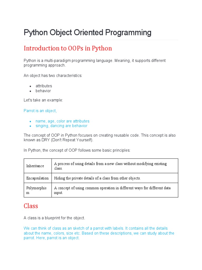 Python Object Oriented Programming New | PDF | Object Oriented ...