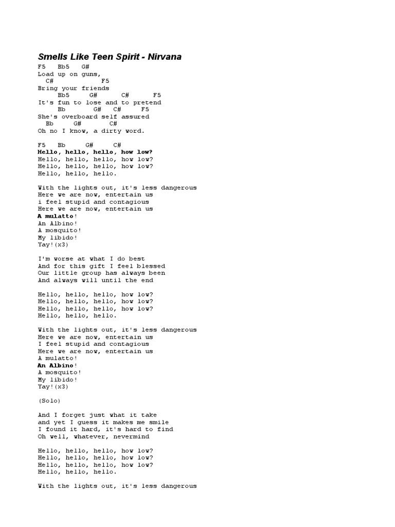 Smells like teen spirit nirvana hello hello hello how low pdf