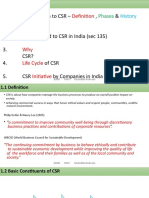 Introduction To CSR - , & of CSR 2. Related To CSR in India (Sec 135) 3. CSR? 4. of CSR 5. CSR by Companies in India