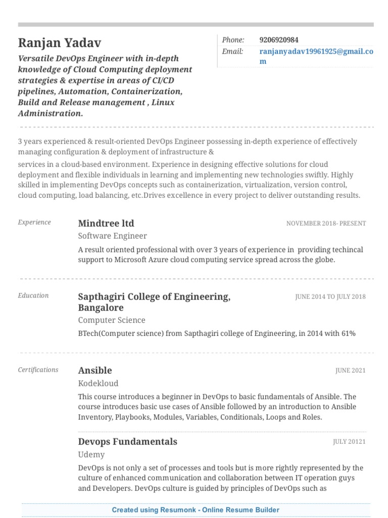 DevOps Engineer Resume: Ranjan Yadav | PDF | Cloud Computing ...